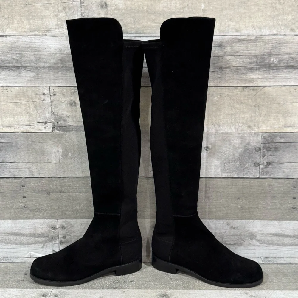 NWOT STUART WEITZMAN 5050 OVER THE KNEE SUEDE BOOTS IN BLACK SIZE - 5B .US
